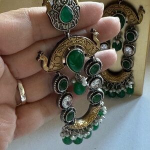 Elegant Green and Gold Earrings
